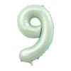 A light mint green foil number balloon shaped like the number 9.