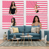 A pink and white striped tapestry featuring a flag design for wall decor.