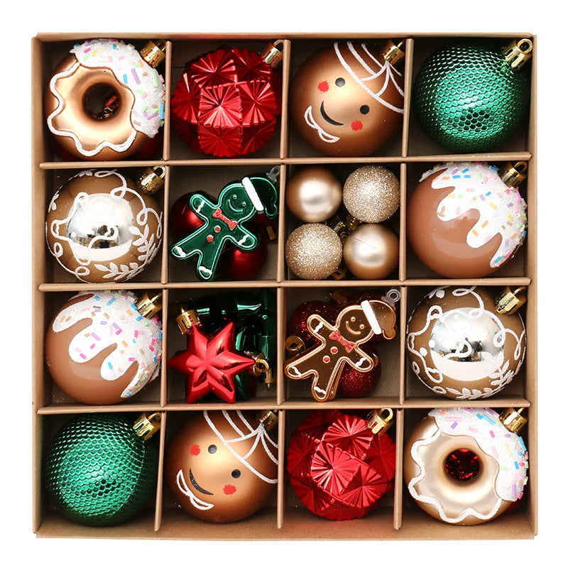 A box containing a set of 42 shatterproof Christmas ball ornaments in various colors and finishes.