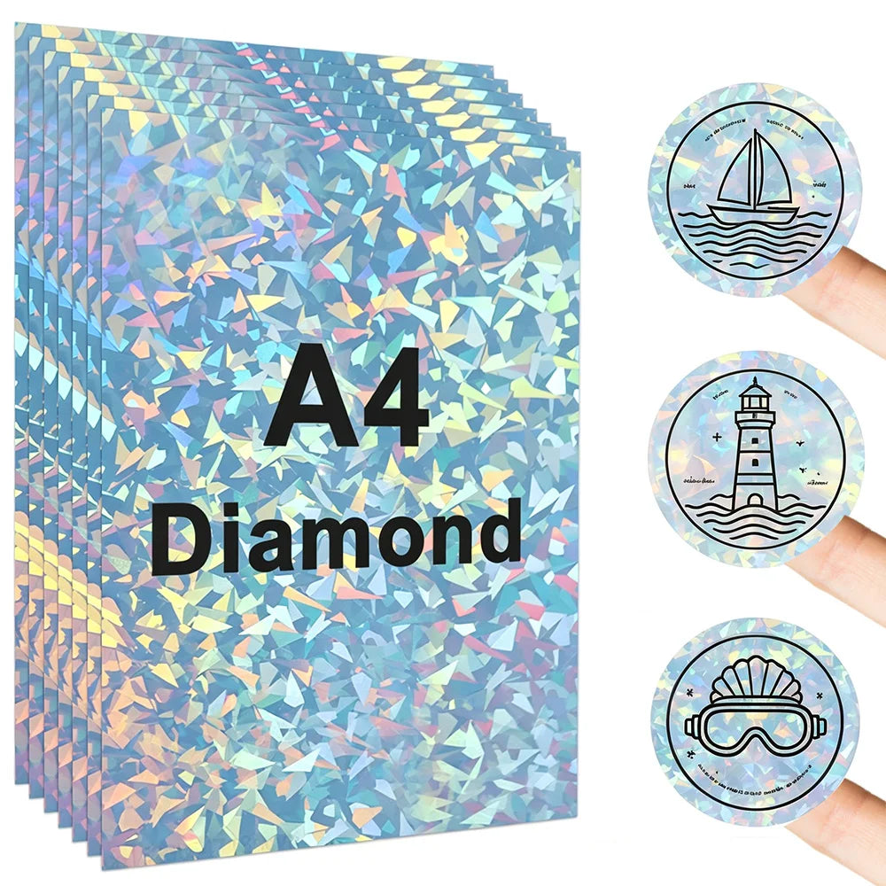 A4 Diamond patterned printable vinyl sticker paper with ten sheets and three circular stickers