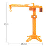 Orange construction vehicle cake toppers set featuring an excavator, crane, and road signs.