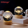 Galaxy crystal ball night light with a glowing sphere on a wooden base