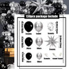 A package of 130 pieces of black and silver balloons, including various sizes and counts for decoration.