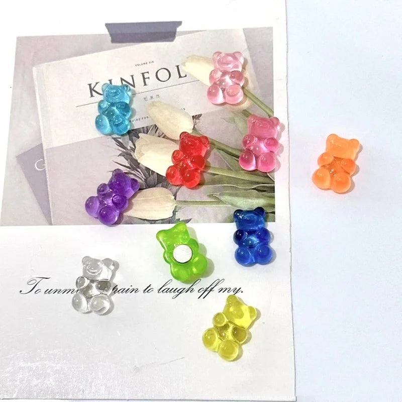 A set of ten bear-shaped magnetic chalkboard and message stickers in various pastel colors like blue, pink, purple, and orang