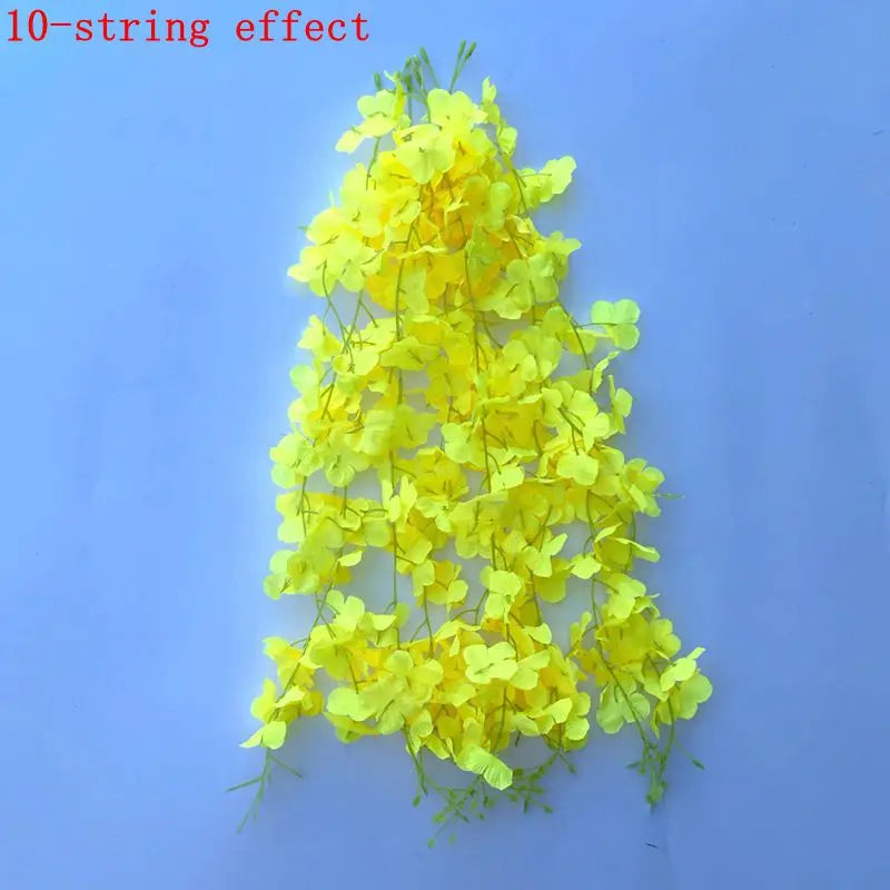 A yellow 10-string effect artificial wisteria hanging flower garland.