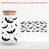 Black bat silhouette vinyl decal for glass cups displayed next to a mason jar.