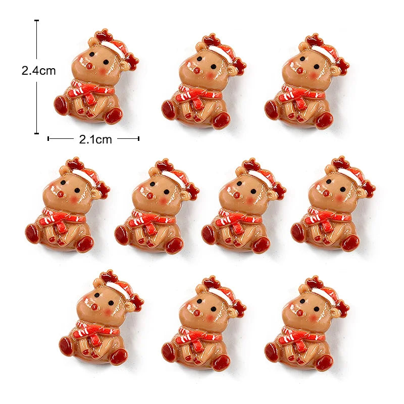 Un set de lindos imanes navideños para nevera con figuras pequeñas y redondas en tonos marrón rojizo y dorado.