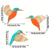 Set of three vintage wooden bird wall decorations in orange and turquoise colors.