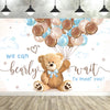 A soft pastel backdrop featuring a teddy bear and text that reads we can barely wait to meet you