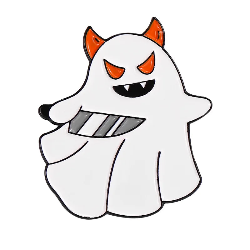 Halloween Enamel Pins Set - Cute Ghost, Black Cat, and Pumpkin Brooches for Kids
