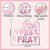 Pink bow acrylic heart sign with the text Pray on it Pray over it Pray through it