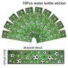 A sheet of 10 pieces of green water bottle stickers featuring soccer balls and related icons.