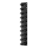 A vertical wall mounted hat storage organizer with multiple hooks for hanging hats.