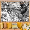 A black and white manga art tapestry featuring characters from Berserk for bedroom decor.