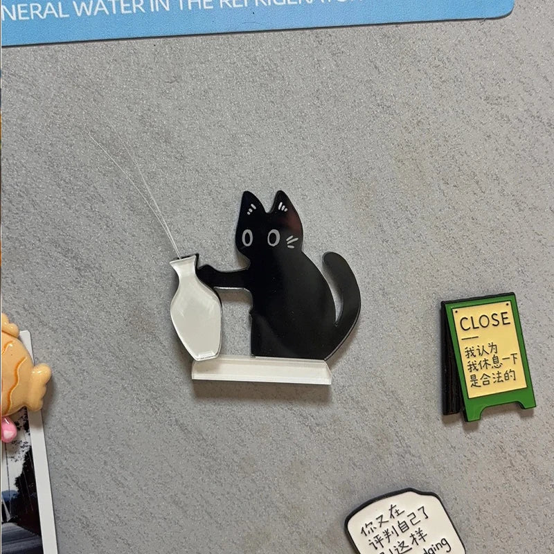 Black Cat Magnet with Vase Decor