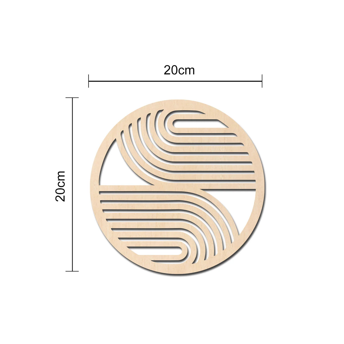 A round wooden wall art piece featuring concentric wavy lines cut into the wood.