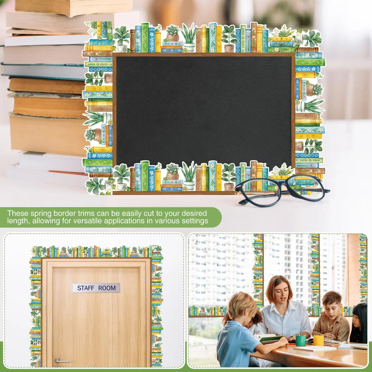 Decorative sticker roll featuring a bookshelf border design for versatile applications