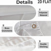 Details of a white polyester banner featuring brass grommets and double stitching.