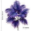 A realistic artificial palm tree featuring 12 purple silk leaves.