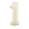 A large, beige foil number balloon shaped like the number 1.