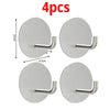 Four round stainless steel self-adhesive wall hooks for bathroom and kitchen use