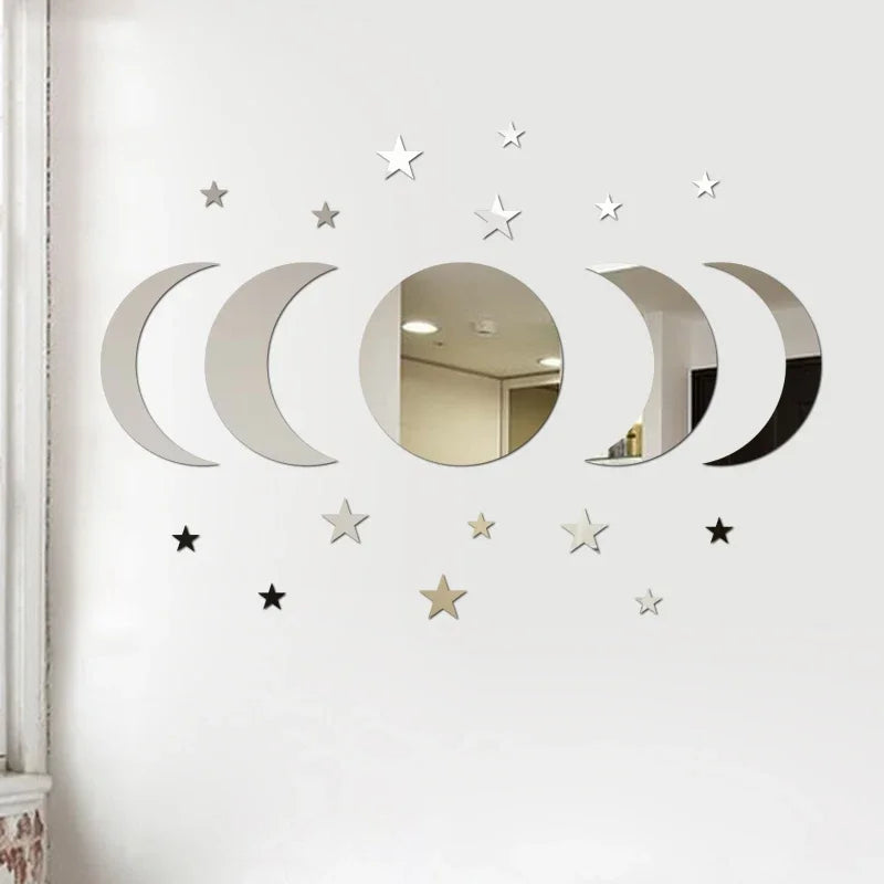 20-Piece Acrylic Moon & Star Wall Decals with 3D Mirror Finish