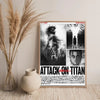 Canvas wall art featuring a collage of Attack on Titan inspired imagery and calligraphy.