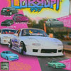 A vibrant poster featuring a stylized car graphic with the text CORRUPT and various car images.