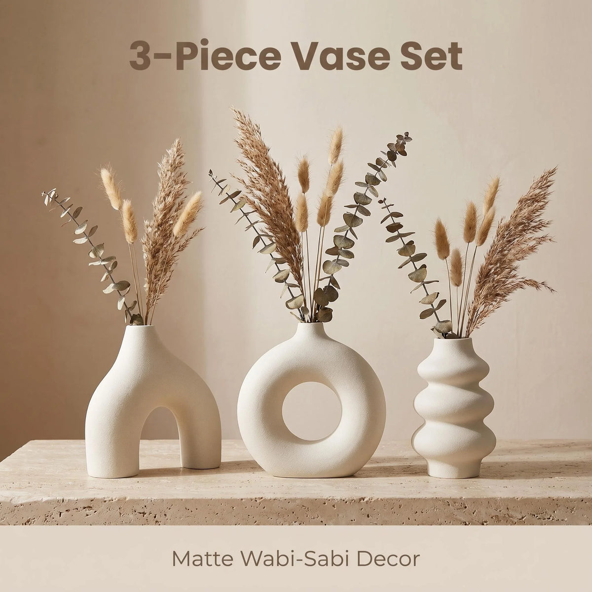 Wabi-Sabi Irregular 3D Printed Vase Set – Matte Minimalist Decor for Dried Flowers