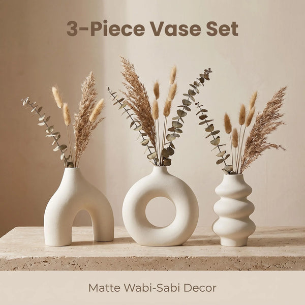 Wabi-Sabi Irregular 3D Printed Vase Set – Matte Minimalist Decor for Dried Flowers