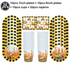 A set of construction vehicle themed plates, cups, napkins, and cups with various sizes.