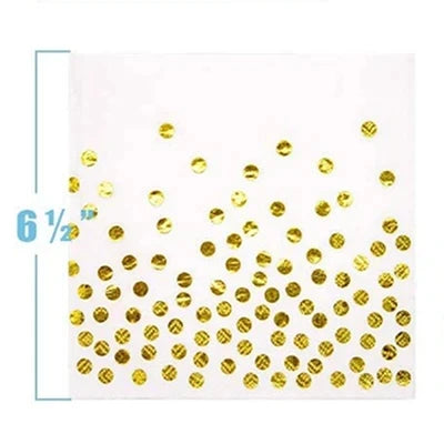 A sheet of white paper covered with numerous gold polka dot confetti pieces.