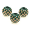 Three natural wooden checkered beads with holes for jewelry making