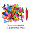 A pile of 100 round latex balloons in various colors, ready for inflation.