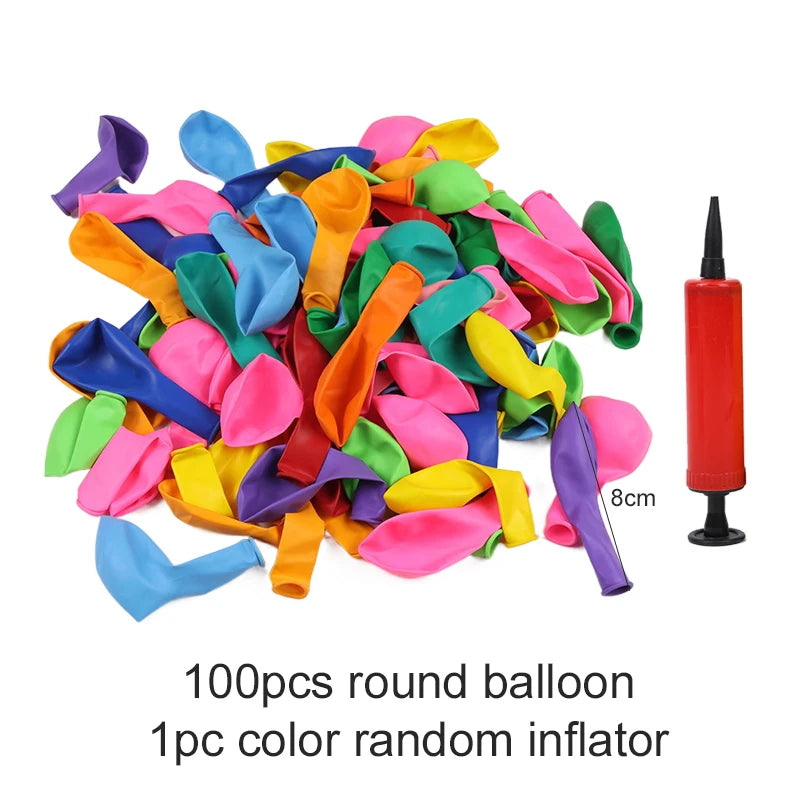 A pile of 100 round latex balloons in various colors, ready for inflation.
