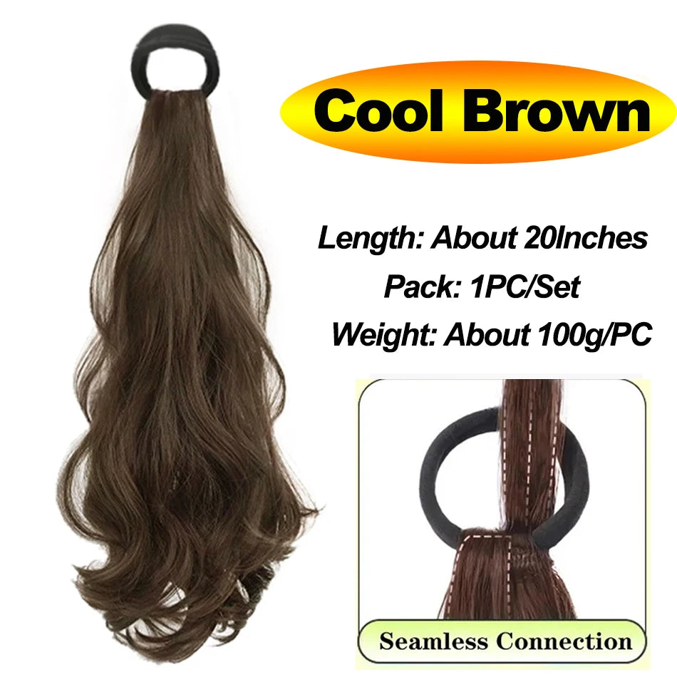A long brown hair extension bundle with a seamless connection shown next to the product label.