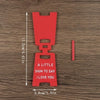 A red 3D printed letter sign ornament shaped like a hanger with the text I love you on it.