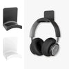 A black adhesive headphone stand shown in various angles, including a mounting plate and the finished headphone holder.