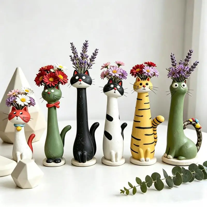 Cute Cat-Shaped Resin Vase for Home Decor