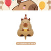 A cute, fluffy capybara mascot decoration for a birthday party kit.