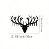 Black metal deer head wall sculpture with antlers and dimensions 7.44 inches (18.9 cm) and 11.81 inches (30 cm).