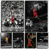 A collage of basketball players performing slam dunks and action shots, featuring red and yellow uniforms against a dark back