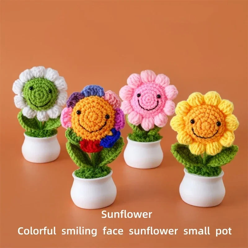 Handmade Crochet Sunflower in Pot – Decorative Knitted Artificial Plant