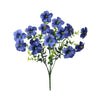 A bouquet of artificial silk blue petunia flowers on a green stem.
