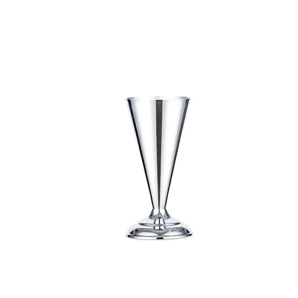 A clear, elegant glass trumpet-shaped vase with a silver finish.