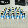 A set of 20 classic blue mini statuettes featuring black hair and white bodies, arranged in rows.