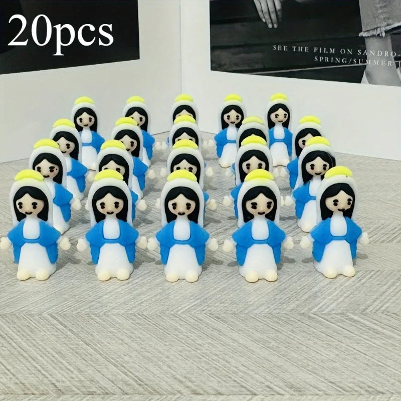 A set of 20 classic blue mini statuettes featuring black hair and white bodies, arranged in rows.