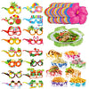 A colorful set of Hawaiian luau party sunglasses and table mats featuring tropical designs.