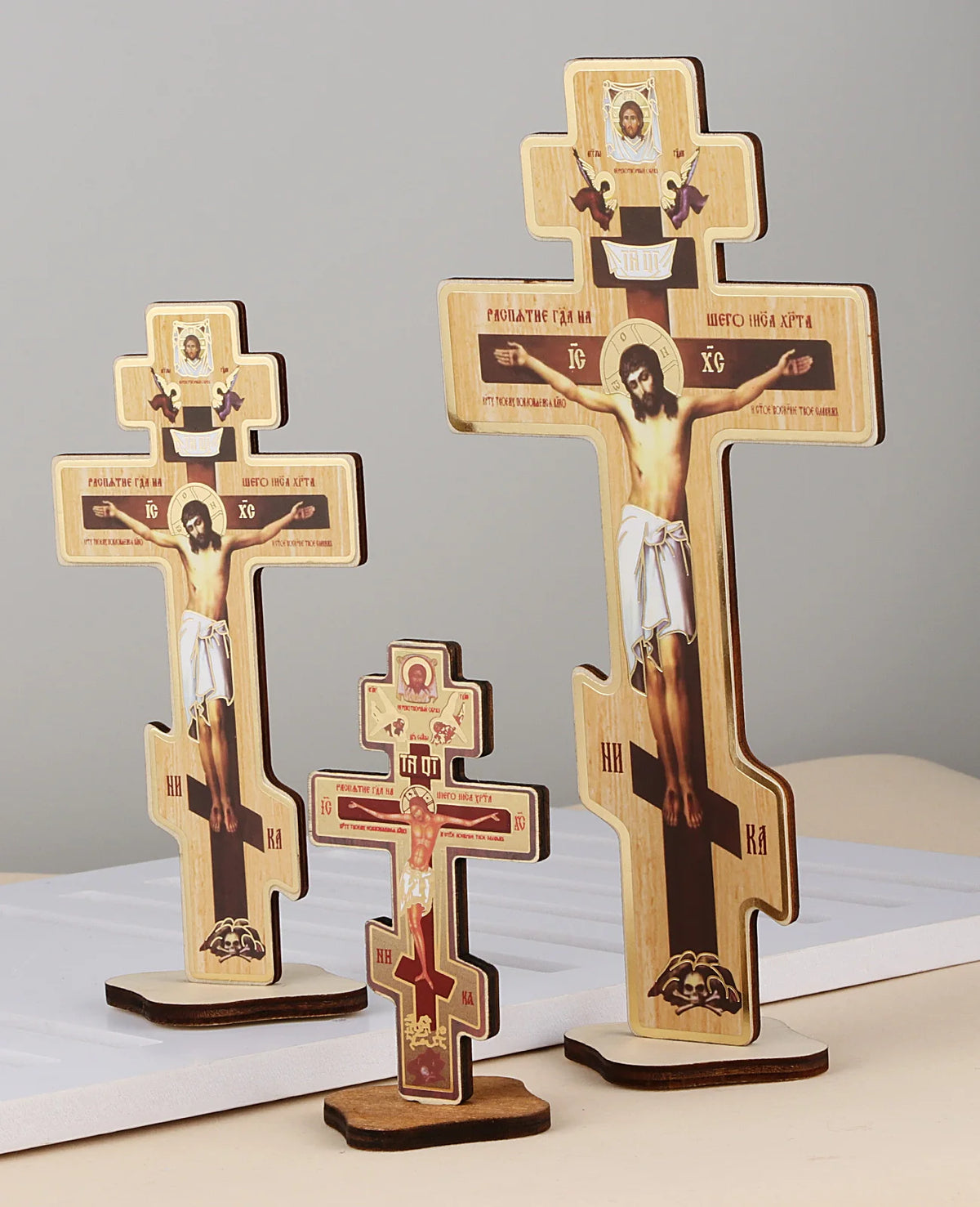 Handcrafted Wooden Orthodox Crucifix Desk Display