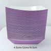 A stack of purple disposable paper food trays with dimensions 4.5cm x 12cm x 16.5cm.